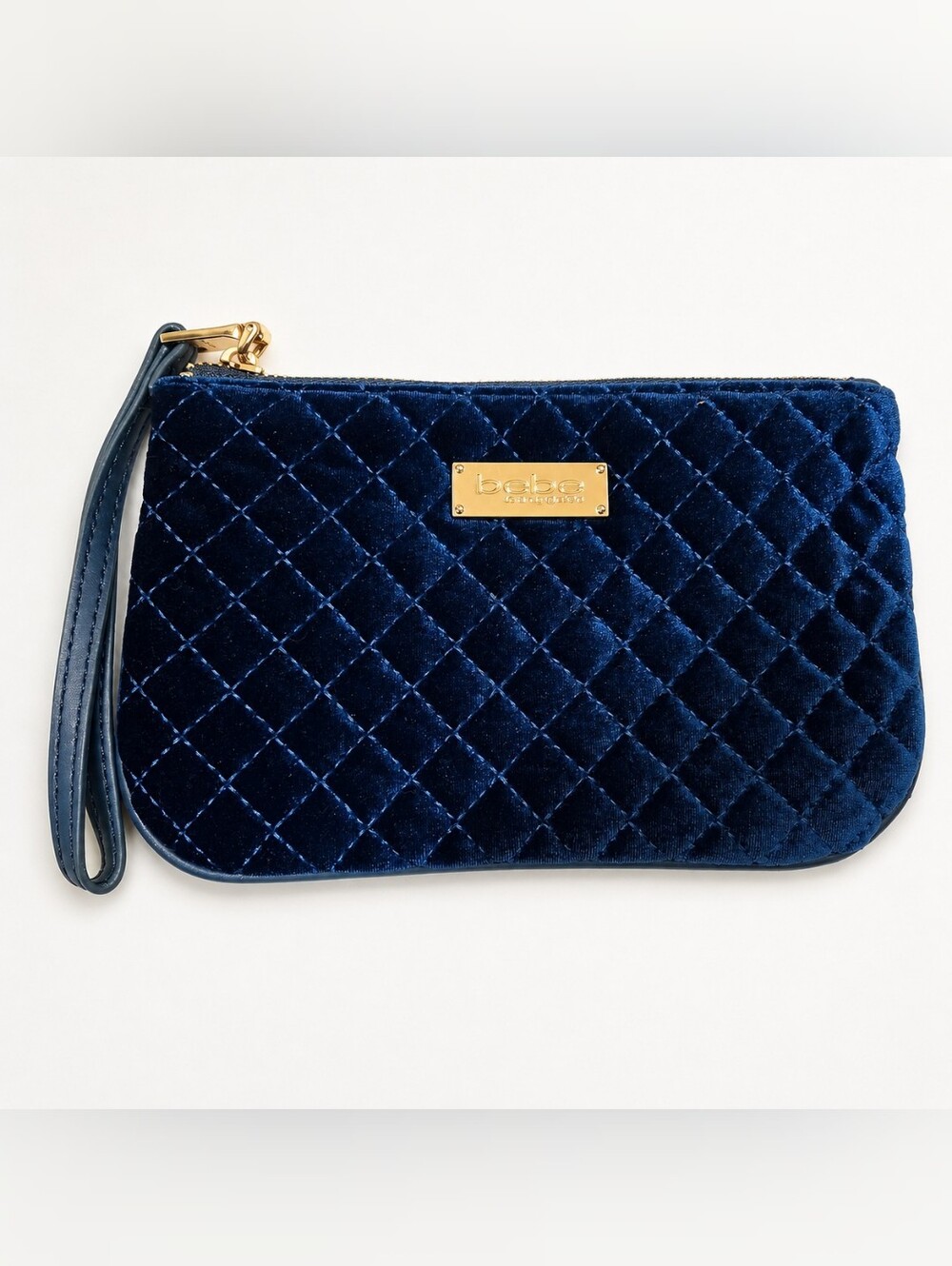 bebe Blue Quilted Velvet Wristlet Wallet Clutch